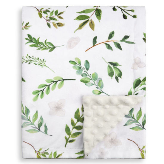 Picture of BORITAR Floral Leaf Baby Blanket for Boys Girls Super Soft Double Layer Minky with Dotted Backing for Nursery Stroller Crib Bed Newborns Spring Summer Fresh Design 30 x 40 Inch(75x100cm)