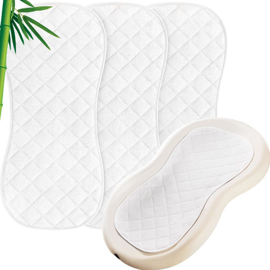 Picture of Moonsea Quilted Thicker Changing Pad Liner 3 Pack Waterproof, Fit for Changing Pad Liners are Warm On a Baby's Back Non-Slip Design Reusable Pads Machine Washable, White