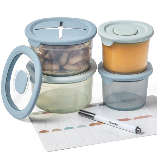 Picture of Moonkie Silicone Baby Food Containers | 8oz/4 oz Baby Food Storage Jars with Airtight Lids | Reusable Baby Food Jars, Freezer,Microwave and Dishwasher Safe, Perfect for Infant & Toddler