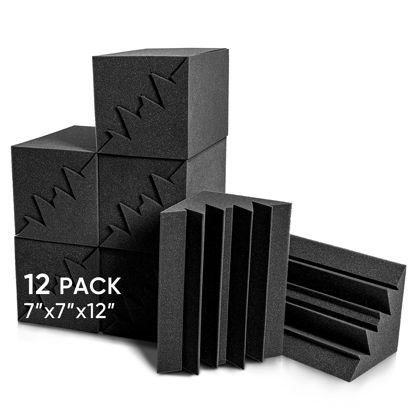 Picture of Sonic Acoustics 12 Pack Acoustic Foam Panels 7" X 7" X 12" Sound Absorbing Panel, Bass Trap Studio Foam, Corner Block Finish, Sound Panels Soundproof Sound Insulation Absorbing