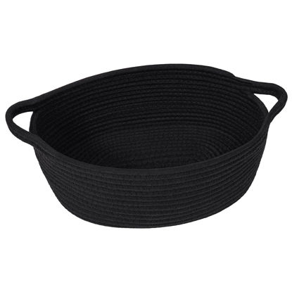 Picture of Goodpick Small Woven Basket, Baskets for Gifts Empty, Baby Basket with Handles, Black Baskets for Organizing, Dog Toy Basket, Rope Baskets for Storage, 12" x 8" x 5"