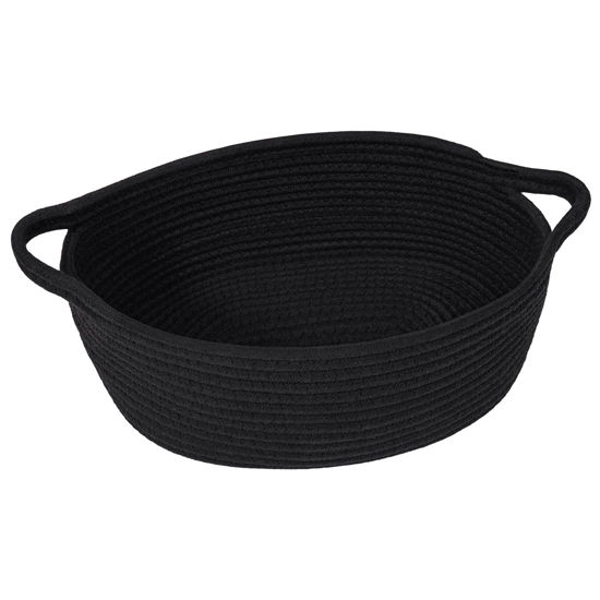 Picture of Goodpick Small Woven Basket, Baskets for Gifts Empty, Baby Basket with Handles, Black Baskets for Organizing, Dog Toy Basket, Rope Baskets for Storage, 12" x 8" x 5"
