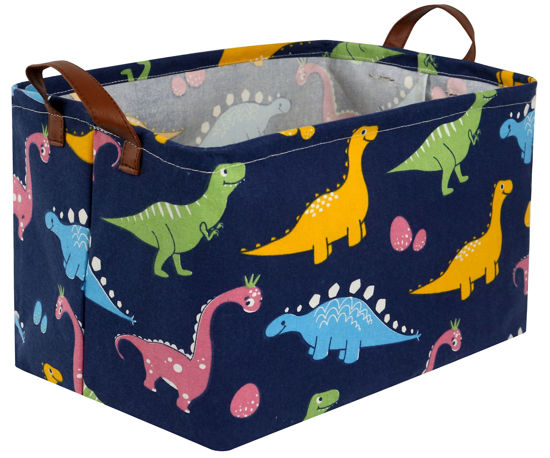 Picture of Essme Dinosaur Basket,Dinosaur Storage Baskets for Boys, Dinosaur Baskets for Boys Toy Bin with Handle Dinosaur Baskets for Dinosaur Room Decor, Clothes,Books.(Navy Blue dinosaurs)