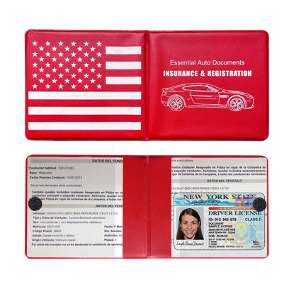 Picture of Ziciner Car Registration Insurance Holder, 2Pack Essential Auto Card Document Glove Box Organizer with Velcro Closure, Vehicle Interior Accessories Perfect for Most Car, Truck, SUV (Red/Back Flag)