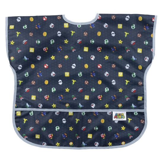 Picture of Bumkins Short Sleeve Bib for Girl or Boy, Toddler and Kids for 1-3 Years, Large Size, Essential Must Have for Junior Children, Eating, Mess Saving Soft Fabric Apron for Play, Nintendo Super Mario