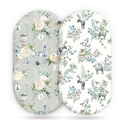 Picture of Stretchy Bassinet Mattress Sheets, Ultra Soft Bassinet Sheet 2 Pack, Universal Fitted for Oval Hourglass Rectangular Bassinet Mattress Pad Safe and Snug, Stylish Print Baby Sheets
