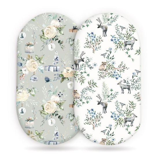 Picture of Stretchy Bassinet Mattress Sheets, Ultra Soft Bassinet Sheet 2 Pack, Universal Fitted for Oval Hourglass Rectangular Bassinet Mattress Pad Safe and Snug, Stylish Print Baby Sheets