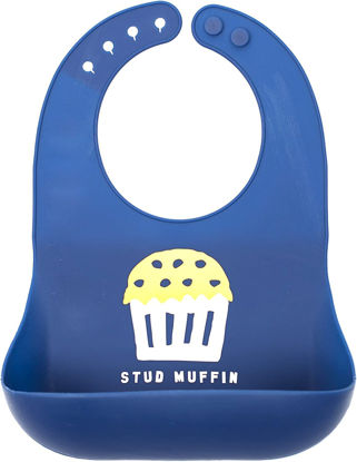 Picture of Bella Tunno Wonder Bib - Waterproof Silicone Bibs for Boys & Girls, Non-toxic & BPA Free Silicone Baby Bibs & Toddler Bibs with Adjustable Neck, Easy to Clean (Stud Muffin)