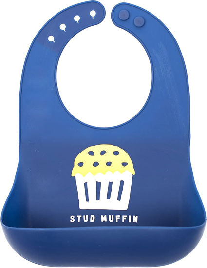 Picture of Bella Tunno Wonder Bib - Waterproof Silicone Bibs for Boys & Girls, Non-toxic & BPA Free Silicone Baby Bibs & Toddler Bibs with Adjustable Neck, Easy to Clean (Stud Muffin)