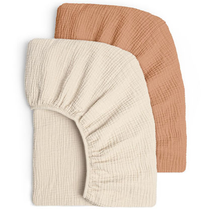 Picture of Lulu moon Muslin Crib Sheets - Fitted Crib Mattress Sheets for Boys and Girl - 28"x 52", 2 Pack (Beige & Caramel)