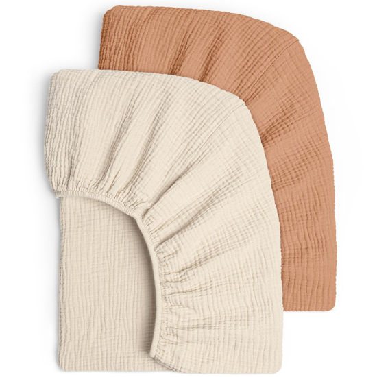 Picture of Lulu moon Muslin Crib Sheets - Fitted Crib Mattress Sheets for Boys and Girl - 28"x 52", 2 Pack (Beige & Caramel)