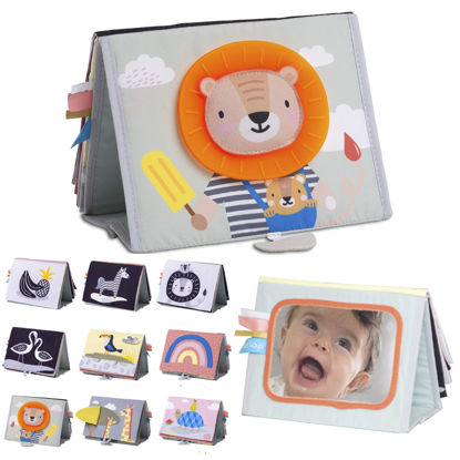 Picture of Taf Toys Savannah Infant Tummy-time Soft Crinkle Activity Book with Huge Baby Safe Mirror, 3D Activities, Textures and a Soft Baby Teether