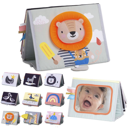 Picture of Taf Toys Savannah Infant Tummy-time Soft Crinkle Activity Book with Huge Baby Safe Mirror, 3D Activities, Textures and a Soft Baby Teether