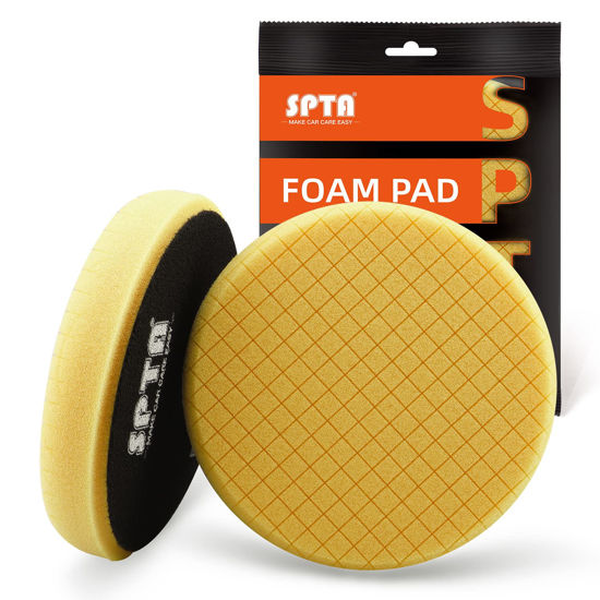 Picture of SPTA Yellow Medium Cut Pad, Buffing Polishing Pads, 1Pc 5.5 Inch Face for 5 Inch 125mm Backing Plate Compound Buffing Sponge Pads for Car Buffer Polisher Compounding, Polishing and Waxing -FPTSS5Y