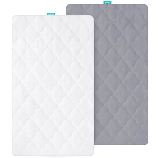 Picture of Bassinet Mattress Pad Cover, Fits 18” x 36” Standard Cradle Bassinet Mattress, 2 Pack, Waterproof Ultra Soft, White and Grey