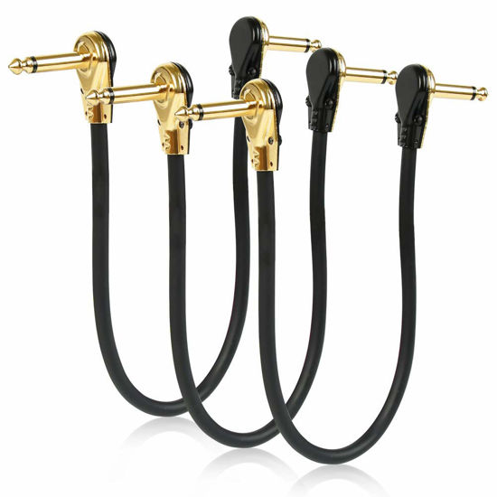 Picture of TIMESETL 3 Pack 12 Inch Guitar Patch Cable Ultra Quiet Instrument Effect Pedal Patch Cords 1/4 inch Right Angle Low Profile Pancake Design