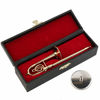 Picture of Seawoo Dselvgvu Copper Miniature Trombone with Stand and Case Mini Musical Instrument Miniature Replica Dollhouse Model Mini Trombone Home Ornament