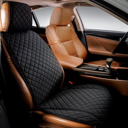 Picture of IVICY Linen Car Seat Cover for Cars - Non-Slip Soft & Breathable - Front Car Seat Protector Covers Universal Fits Most Automotive, Vans, SUVs, Trucks - 1 Unit - Black