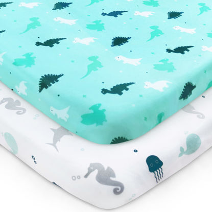 Picture of Pack and Play Sheets Fitted, Mini Crib Sheets 2 Pack, Playard Sheets Compatible with Graco Pack n Play, Ultra Soft Breathable Material, Dinosaurs