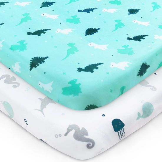 Picture of Pack and Play Sheets Fitted, Mini Crib Sheets 2 Pack, Playard Sheets Compatible with Graco Pack n Play, Ultra Soft Breathable Material, Dinosaurs