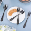 Picture of Pimoys 6 Pieces Kids Silverware Stainless Steel Toddler and Child Utensils, Childrens Safe Forks and Spoons Metal Cutlery Set, Engraved Bear, Black