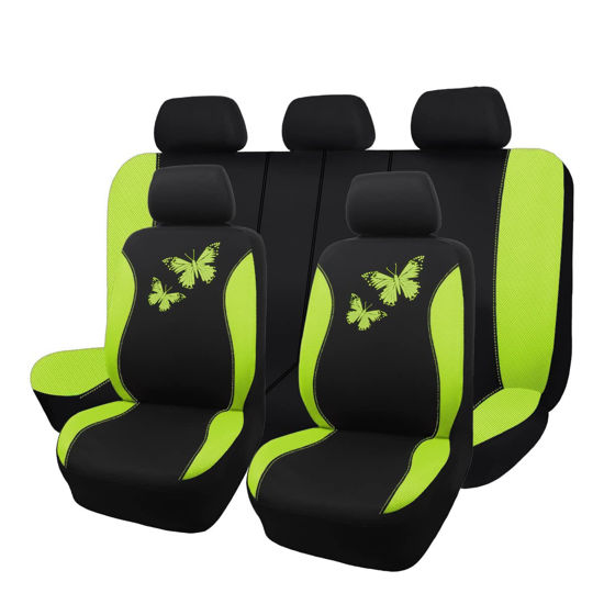 Picture of Flying Banner Butterfly car seat Covers ful Set Fashion Universal Lady Woman Female Rear Bench Split Colorized (Green, Full Set)