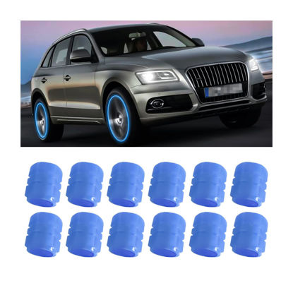Picture of 12PCS Fluorescent Car Tire Valve Stem Caps, Luminous Wheel Valve Tire Air Cover, Illuminated Dustproof Corrosion Resistant, Auto Accessories Fit for Motorcycles, SUV, Trucks, Bicycles (Blue/12PCS)