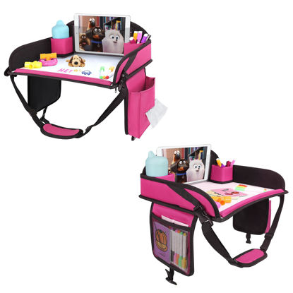 Picture of WENRENER Kids Travel Tray, Travel Tray For Kids Car Seat, Toddler Road Trip Essentials With Drawing Kit, Carseat Tray For Kids Travel, Travel Activities Road Trip Must Haves For Kids (Pink-2PCS)