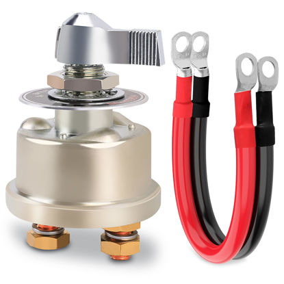 Picture of 12-48V 200A Master Battery Disconnect Switch & 4 AWG 1FT Battery Cables Set, High Current Battery Power Cutoff Killer Switch for Car Vehicle RV Truck Boat Marine ATV On/Off Battery Isolator Switch
