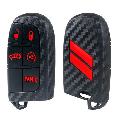 Picture of REMOCH Key Fob Cover for Dodge Accessories 5 Button Key Fob Case for Dodge Charger Challenger Dart Durango Journey Replacement Remote Control 3 4 5 Buttons Key Fob Shell (Carbon Fiber Red, 2PCS)