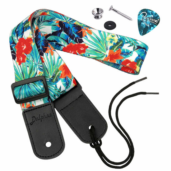 Picture of Dulphee Ukulele Strap Hawaiian Style Adjustable Uke Shoulder Strap for Soprano Concert Tenor Baritone Ukulele, Mandolin and Banjo(Flower)