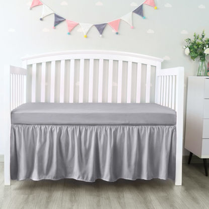 Picture of Crib Bed Skirt Grey 4 Sides Pleated Dust Ruffle Bed Skirt, Adjustable Nursery Crib Bedding for Baby Girls or Baby Boys, Fit All Standard Crib Toddler Bed Skirts Machine Wash