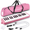 Picture of Eavnbaek 32 Keys Melodica Instrument, Soprano Melodica Air Piano Keyboard Pianica with 2 Soft Long Tubes, 2 Short Mouthpieces and Carrying Bag (Pink)