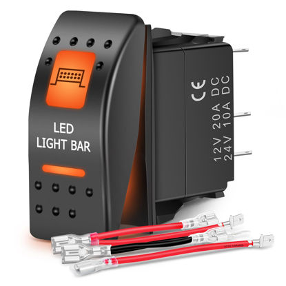 Picture of Nilight UTV LED Light Bar Rocker Switch On Off 5 PIN SPST LED Light Bar Switches w/Orange Backlit 12V 24V Toggle Switches Compatible for Polaris RZR Can-Am ATVs UTVs Cars Trucks RVs