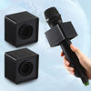 Picture of 4 Pcs Microphone Flag Station Portable Square Cube Shaped Mic Flags ABS Foam Microphone Flag Microphone Accessories for Interview KTV Reporter Host (Black)