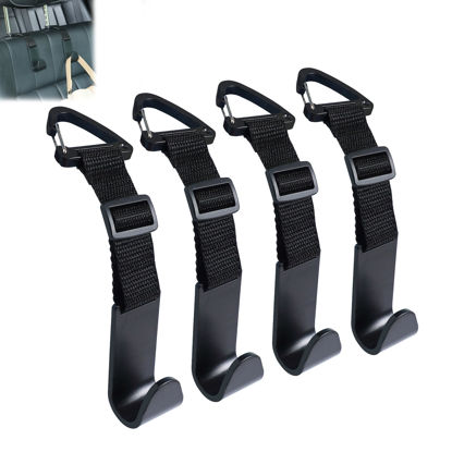 Picture of Amooca Headrest Hooks for Car Adjustable 4 Pack Vehicle Seat Back Organizer Storage Hanger Holder for Purse Bags Universal Fit Clip Black