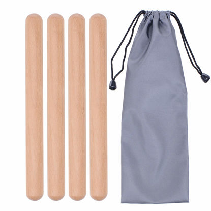 Picture of 2 Pairs Classical Wood Claves Musical Percussion Instrument, 8 Inch Rhythm Natural Hardwood Sticks with a Carry Bag