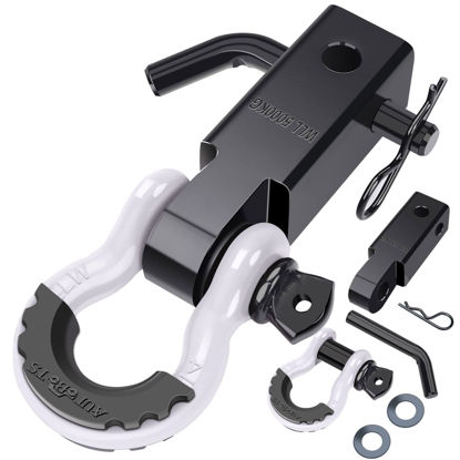 Picture of AUTOBOTS Shackle Hitch Receiver 2", 45,000 Lbs Break Strength Heavy Duty Receiver with 5/8" Screw Pin, 3/4" D Ring Shackles, Towing Accessories for Vehicle Recovery Off-Road, White&Black