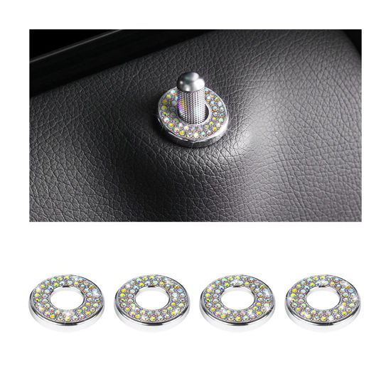 Picture of 4PCS Bling Inner Car Door Lock Cover Stickers, Rhinestones Pull Rod Bolt Decorations, Crystal Auto Decals for Women Girls, Sparkly Car Door Lock Pin Caps for C Class C200L GLC260 C260L