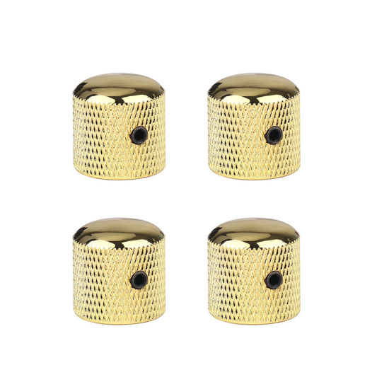 Picture of XIYANGJUAN 4Pcs Metal Guitar Knobs Gold Volume Tone Control Knob Dome Knobs with with Allen Keys Screws for Fender Telecaster Gibson Les Paul Electric Guitar Bass