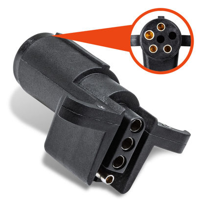 Picture of True Mods 6-Way Round to 4-Way Flat Trailer Adapter [Nickel-Plated Copper Terminals] [Rugged Nylon Housing] [Compact Design] 6-pin to 4-pin Trailer Wiring Plug Adapter