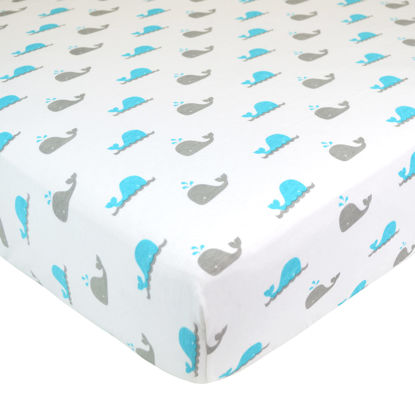 Picture of American Baby Company Fitted Crib Sheet 28" x 52", Soft Breathable Neutral 100% Cotton Jersey Sheet, Whale, for Boys and Girls, Fits Crib and Toddler Bed mattresses