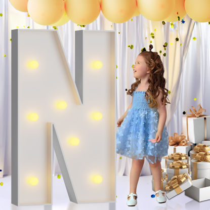 Picture of imprsv 3FT Marquee Letters, Marquee Light Up Letters Mosaic Light Up Letters for Birthday Baby Shower Wedding Engagement Party Backdrop Decor, Large Marquee Letters for Party Decorations, Letter N