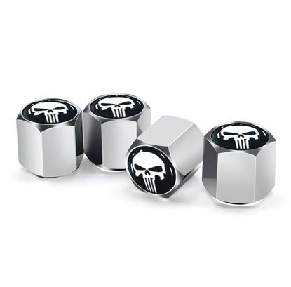 Picture of Ajxn 4 Pack Skull Car Wheel Tire Valve Stem Caps Airtight Dust Proof Covers Universal Tire Air Valve Caps for Cars, Trucks, Bicycles, Car Accessories for Adults (White)