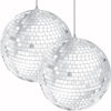 Picture of Mirror Disco Ball 4" Inch 2-Pack, Silver Hanging Ball with Attached String for Ring, Reflects Light, Fun Party Home Bands Decorations, Party Favor (2-Pack)