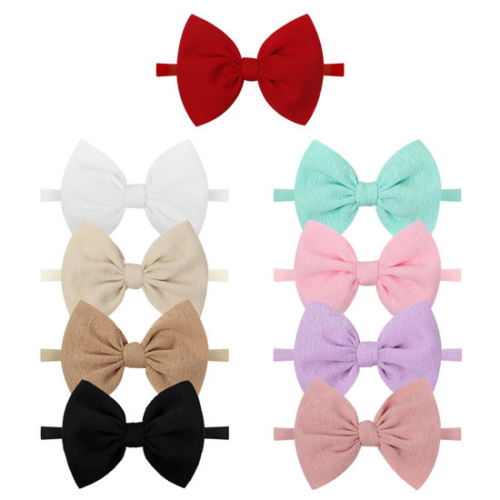 Picture of YanJie Baby Girl Bows Nylon Headbands Newborn Hairbands Bows Handmade Hair Bows Hairbands Elastic Hair Accessories for Girls Infant Toddlers Kids
