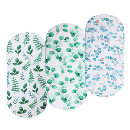 Picture of Bassinet Sheets Set 3 Pack for Baby Boy and Girl, Stretchy Jersey Knitted Fitted Sheet, Universal for Oval Rectangle and Hourglass Bassinet Mattress, Watercolor Greenery Botanical Leaf