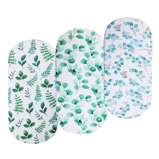 Picture of Bassinet Sheets Set 3 Pack for Baby Boy and Girl, Stretchy Jersey Knitted Fitted Sheet, Universal for Oval Rectangle and Hourglass Bassinet Mattress, Watercolor Greenery Botanical Leaf