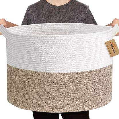 Picture of MEGASKET Large Rope Storage Basket, 22" X 22" X 14" Extra Large Woven Baskets for Storage, Cotton Rope Basket for Blankets Toys, Wicker Storage Baskets for Organizing, Wicker Laundry Basket Hamper
