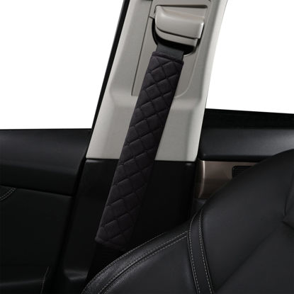 Picture of HighnessHwoo Extra Long Seatbelt Covers for Adults Kids Women & Men, Soft Car Seat Belt Strap Cushion for Sedan, SUV, Trucks, Shoulder Neck Chest Protector Pads, Auto Accessories, 2pcs, Black, 13in